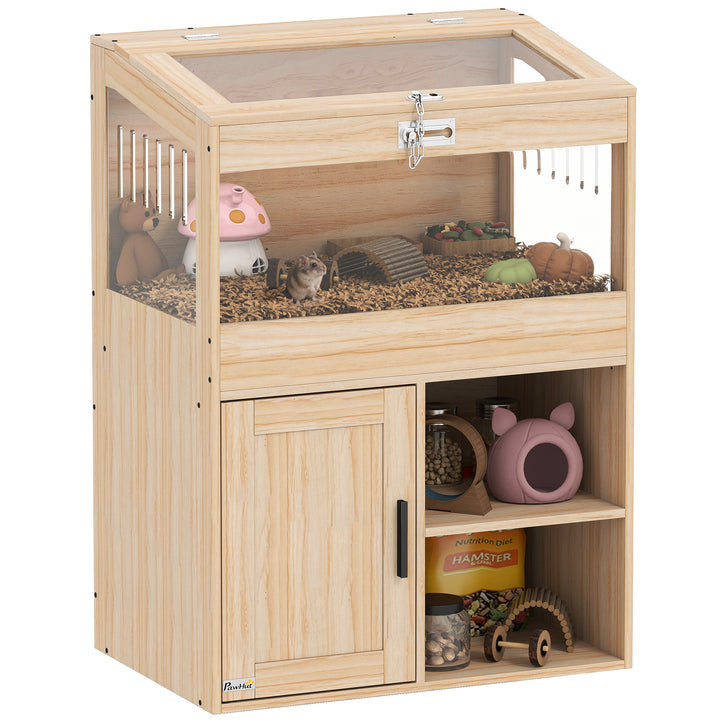 Gaiola para Hamsters com Espaço de Arrumação Casa para Hamsters com Painéis Acrílicos Visíveis Prateleira Ajustável para Gerbil 60x40x82,5 cm Madeira