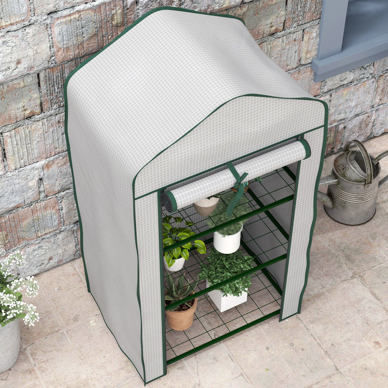 Estufa de Jardim de 3 Níveis Estufa de Terraço com 3 Prateleiras 1 Porta com Fecho de Correr para Cultivo de Plantas Flores Vegetais 59x39x127 cm Branco