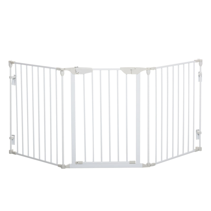 Barreira de Segurança para Animais de Estimação Barreira Dobrável de 5 Painéis com Fechadura Inteligente para Corredor Escada 180x74,5 cm Branco