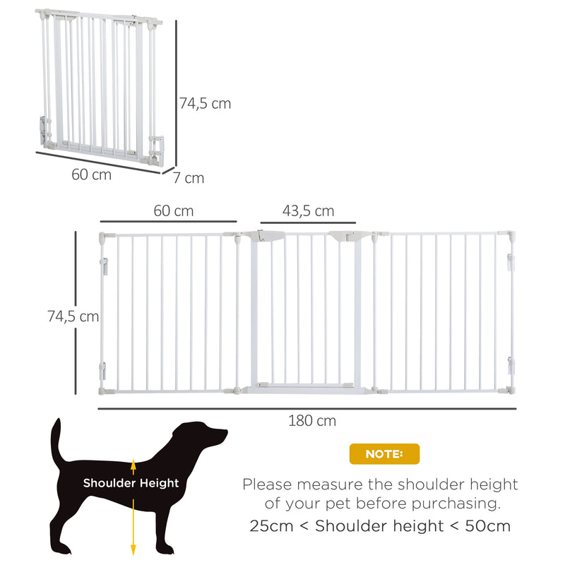 Barreira de Segurança para Animais de Estimação Barreira Dobrável de 5 Painéis com Fechadura Inteligente para Corredor Escada 180x74,5 cm Branco