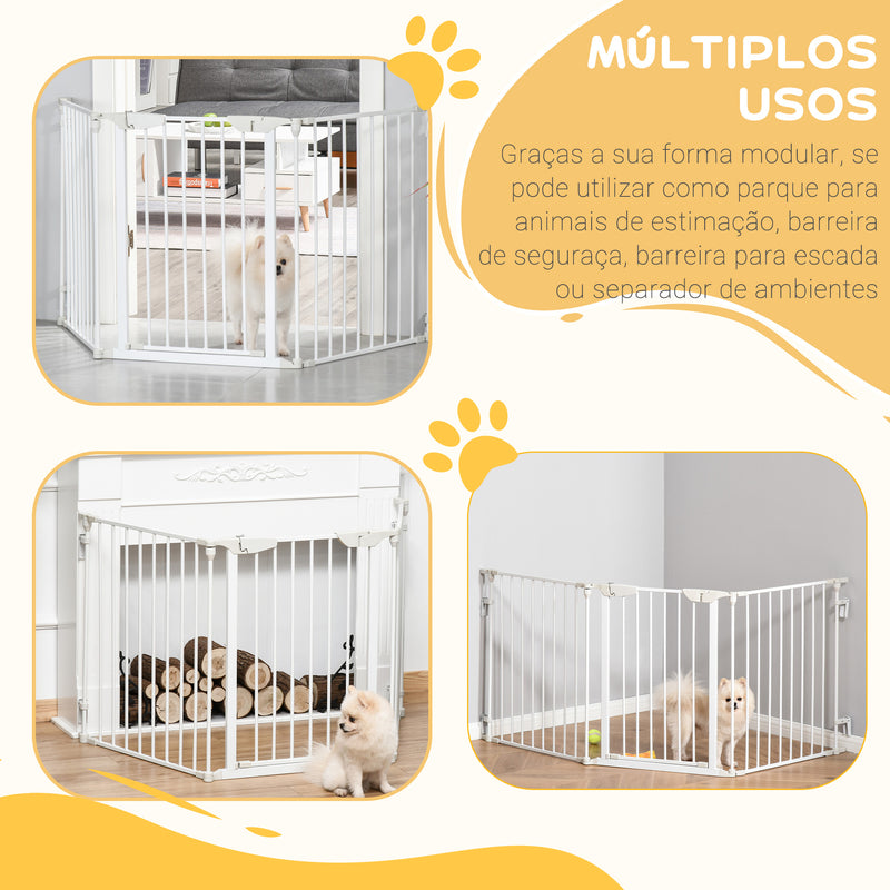 Barreira de Segurança para Animais de Estimação Barreira Dobrável de 5 Painéis com Fechadura Inteligente para Corredor Escada 180x74,5 cm Branco