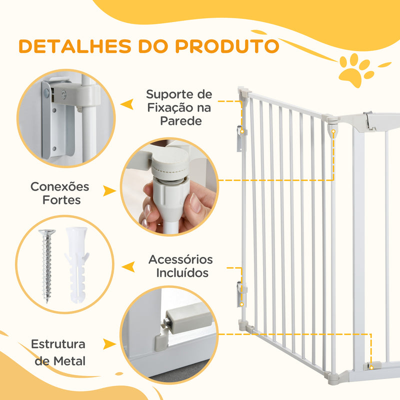 Barreira de Segurança para Animais de Estimação Barreira Dobrável de 5 Painéis com Fechadura Inteligente para Corredor Escada 180x74,5 cm Branco