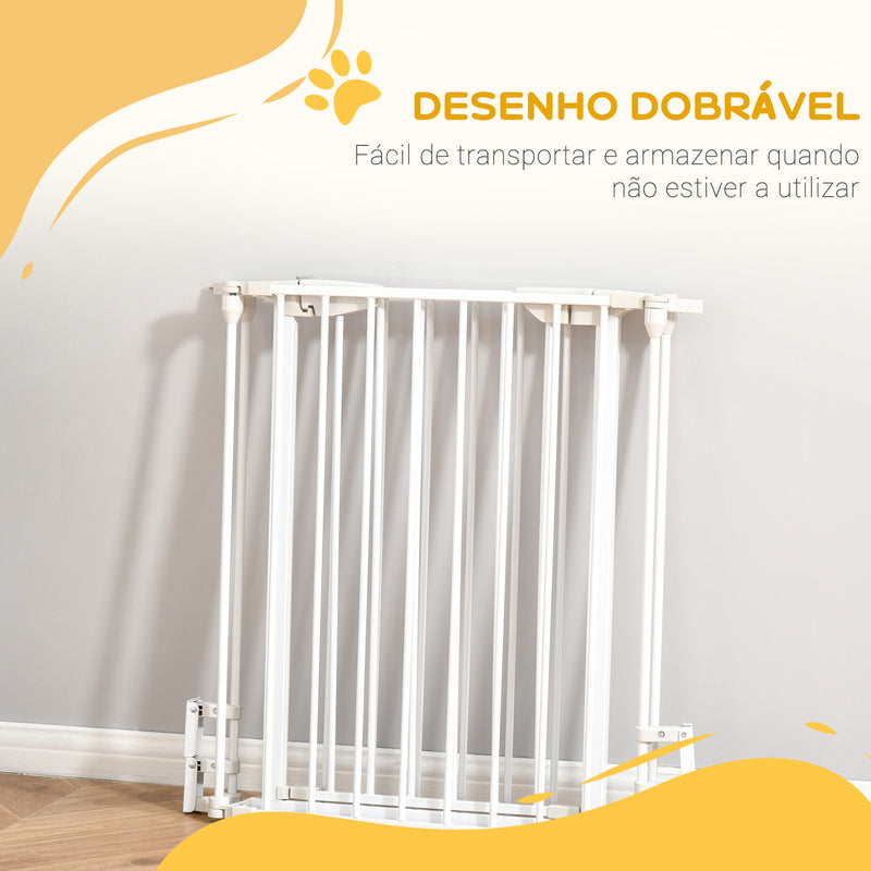 Barreira de Segurança para Animais de Estimação Barreira Dobrável de 5 Painéis com Fechadura Inteligente para Corredor Escada 180x74,5 cm Branco