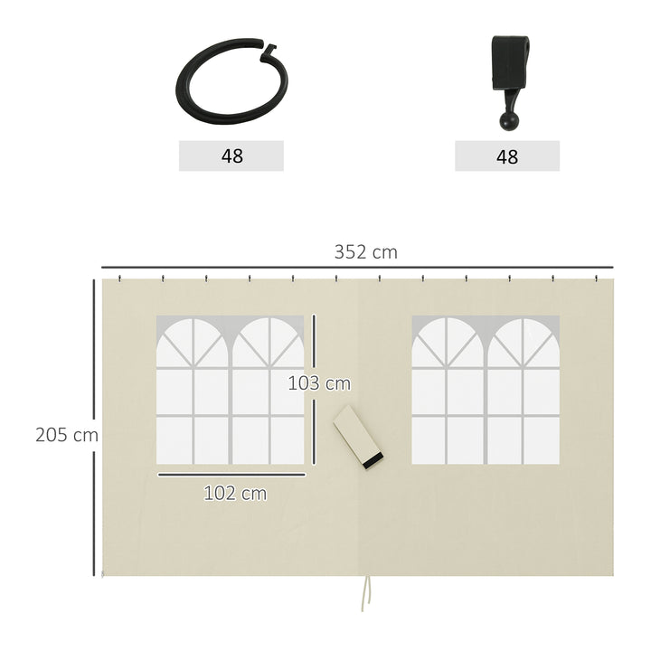 4 Paredes Laterais para Tenda 3x4 m Laterais de Tenda com Ganchos 8 Janelas Proteção UV Substituição Lateral para Tenda de Jardim Exterior Festa Creme
