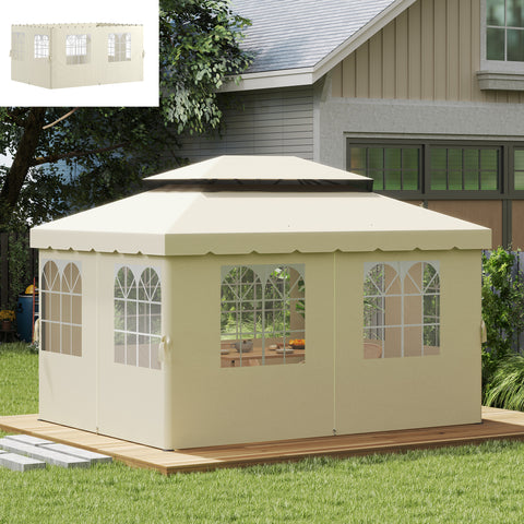 4 Paredes Laterais para Tenda 3x4 m Laterais de Tenda com Ganchos 8 Janelas Proteção UV Substituição Lateral para Tenda de Jardim Exterior Festa Creme