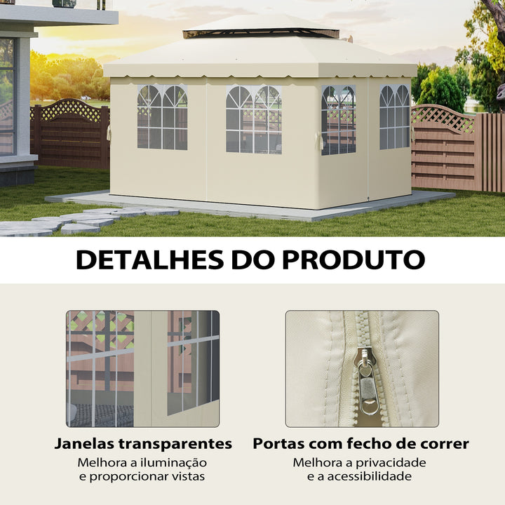 4 Paredes Laterais para Tenda 3x4 m Laterais de Tenda com Ganchos 8 Janelas Proteção UV Substituição Lateral para Tenda de Jardim Exterior Festa Creme