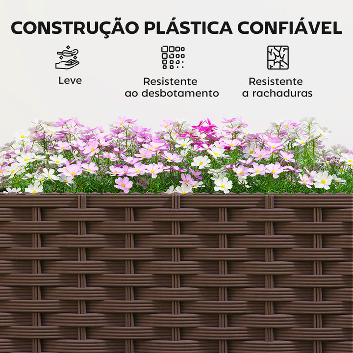 Floreira Elevada com 6 Rodas Floreira Móvel em Plástico com Autorrega e Drenagem Floreira para Cultivo Plantas Jardim Terraço 80x40x43 cm Castanho