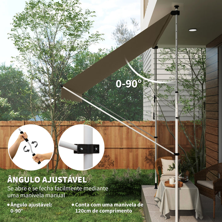 Toldo Manual Retrátil para Exterior 300x150x170-280cm Toldo Enrolável Altura Ajustável com Manivela Proteção Solar para Terraço Balcão Jardim Bege