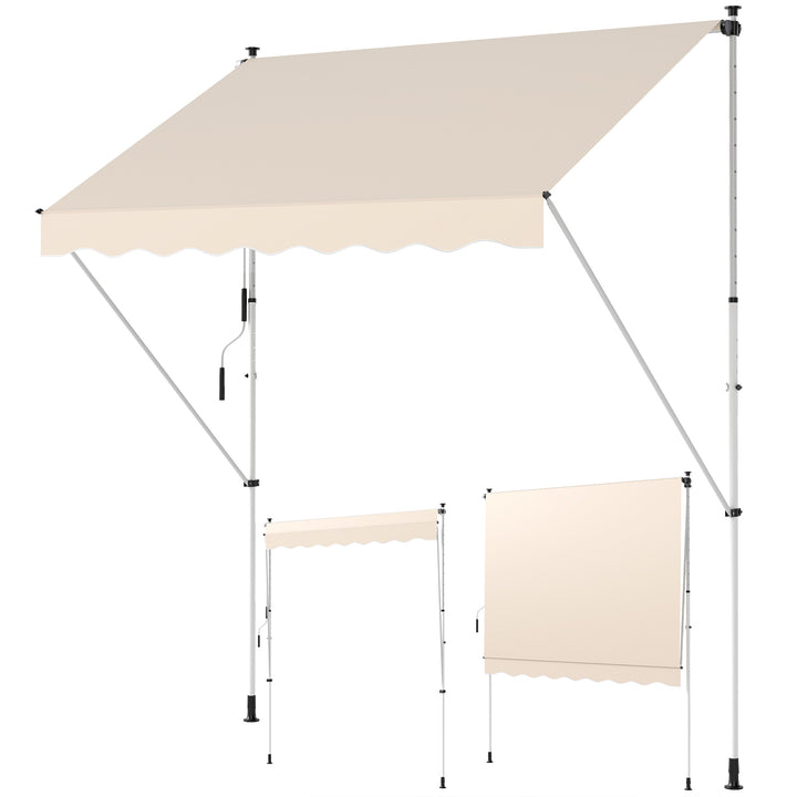 Toldo Manual Retrátil para Exterior 300x150x170-280cm Toldo Enrolável Altura Ajustável com Manivela Proteção Solar para Terraço Balcão Jardim Bege
