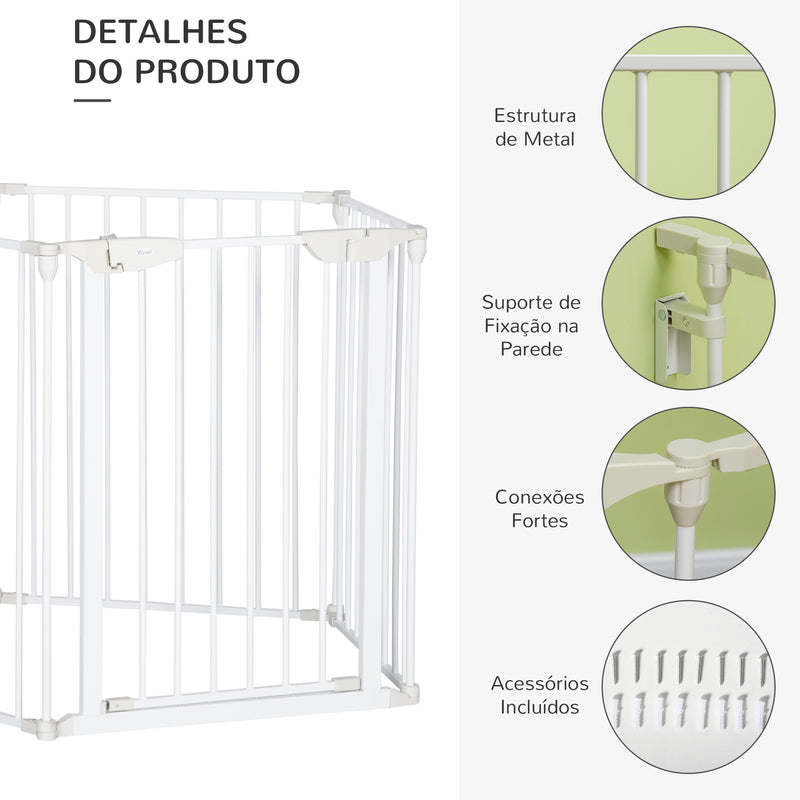 Barreira de Segurança para Animais de Estimação Barreira Dobrável de 5 Painéis com Fechadura Inteligente para Corredor Escada 300x74,5 cm Branco