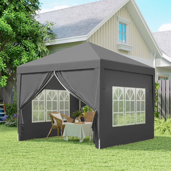 Tenda de Jardim com Paredes Laterais Amovíveis Janelas Porta com Fecho de Correr e Bolsa de Transporte 295x295x196-258 cm Cinzento