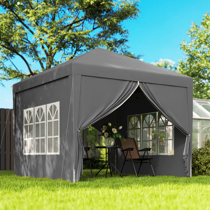 Tenda de Jardim com Paredes Laterais Amovíveis Janelas Porta com Fecho de Correr e Bolsa de Transporte 295x295x196-258 cm Cinzento