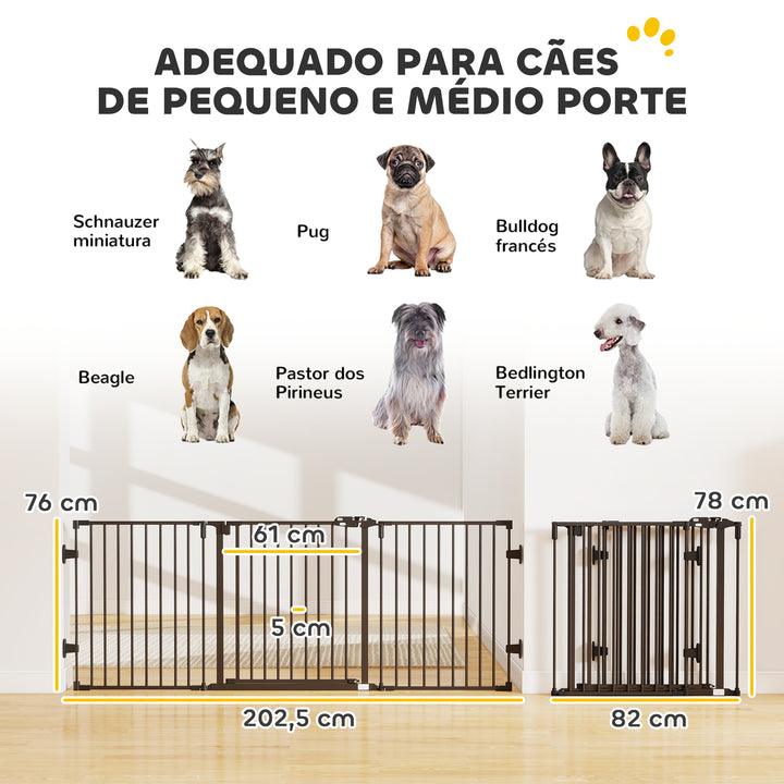 Barreira de Segurança para Cães Barreira para Cães Dobrável Barreira de Proteção para Lareira 202,5 cm com Porta para Escada Corredor Preto