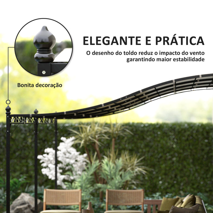 Pérgola de Parede 591x298x200-253 cm Pérgola com Teto de Poliéster Impermeável e Estrutura Metálica Pérgola para Pátio Varanda Creme