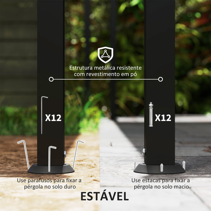 Pérgola de Parede 591x298x200-253 cm Pérgola com Teto de Poliéster Impermeável e Estrutura Metálica Pérgola para Pátio Varanda Creme