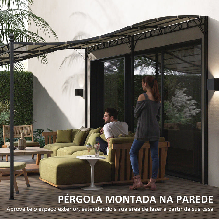 Pérgola de Parede 591x298x200-253 cm Pérgola com Teto de Poliéster Impermeável e Estrutura Metálica Pérgola para Pátio Varanda Creme