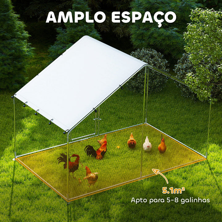 Galinheiro para Exterior 3x1,7x1,9 cm Galinheiro de Aço Galvanizado com Cobertura Anti UV e Impermeável Gaiola para 5-8 Galinhas Prata
