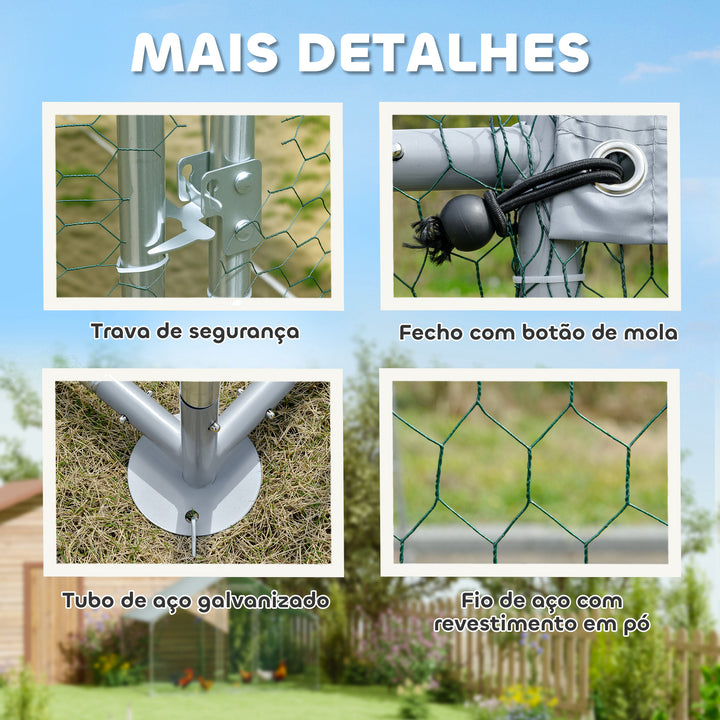 Galinheiro para Exterior 3x1,7x1,9 cm Galinheiro de Aço Galvanizado com Cobertura Anti UV e Impermeável Gaiola para 5-8 Galinhas Prata