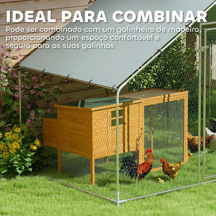 Galinheiro para Exterior 3x1,7x1,9 cm Galinheiro de Aço Galvanizado com Cobertura Anti UV e Impermeável Gaiola para 5-8 Galinhas Prata