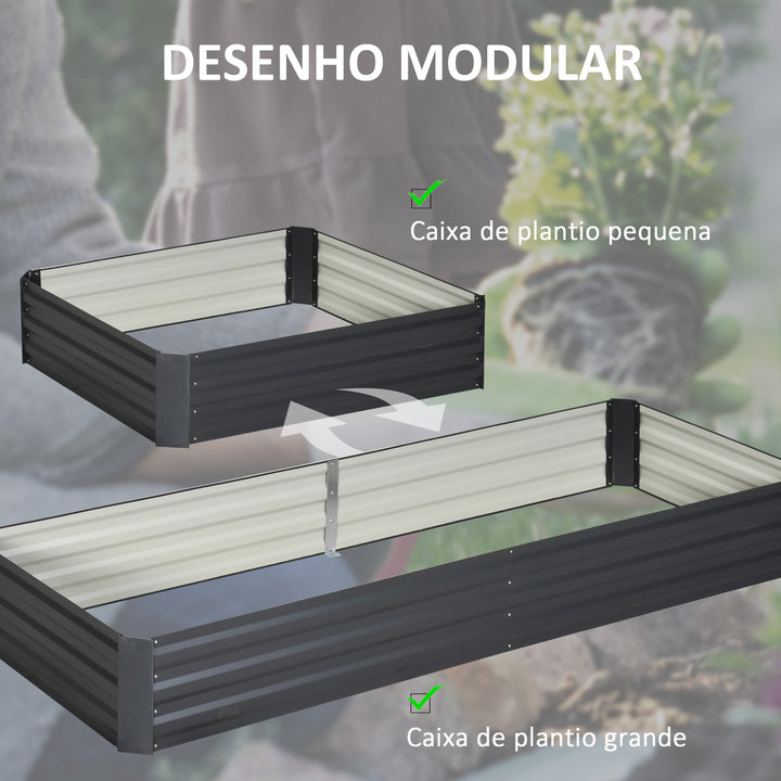 Caixa de Plantio de Aço Galvanizado Horta para Cultivar Plantas Flores Ervas Floreira Grande de Exterior Retangular com Fundo Aberto 180x90x30 cm / 241x90,5x30 cm Cinzento