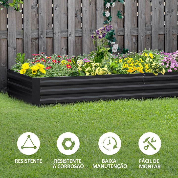 Caixa de Plantio de Aço Galvanizado Horta para Cultivar Plantas Flores Ervas Floreira Grande de Exterior Retangular com Fundo Aberto 180x90x30 cm / 241x90,5x30 cm Cinzento