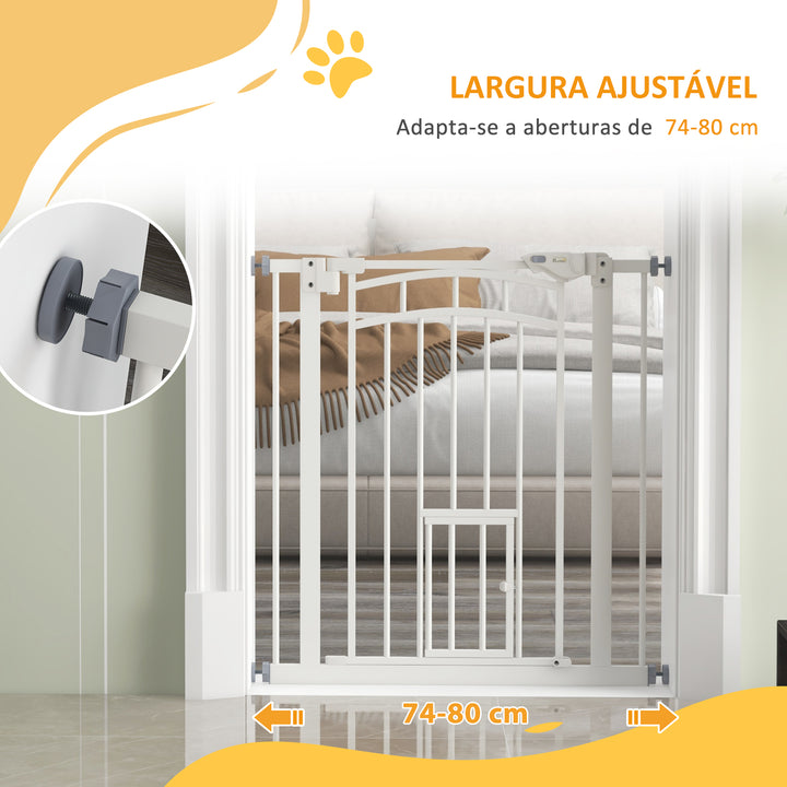 Barreira de Segurança para Cães 74-80 cm para Portas e Escadas Porta de Segurança para Animais com Montagem a Pressão e Duplo Bloqueio Branco
