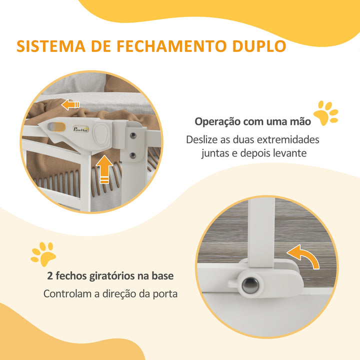 Barreira de Segurança para Cães 74-80 cm para Portas e Escadas Porta de Segurança para Animais com Montagem a Pressão e Duplo Bloqueio Branco