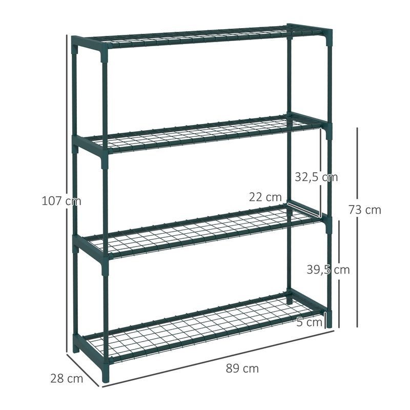 Suporte para Plantas Suporte para Vasos de Plantas de 4 Níveis com Estrutura de Aço para Jardim Pátio 89x28x107 cm Verde Escuro