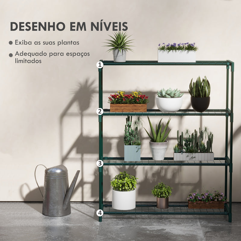 Suporte para Plantas Suporte para Vasos de Plantas de 4 Níveis com Estrutura de Aço para Jardim Pátio 89x28x107 cm Verde Escuro