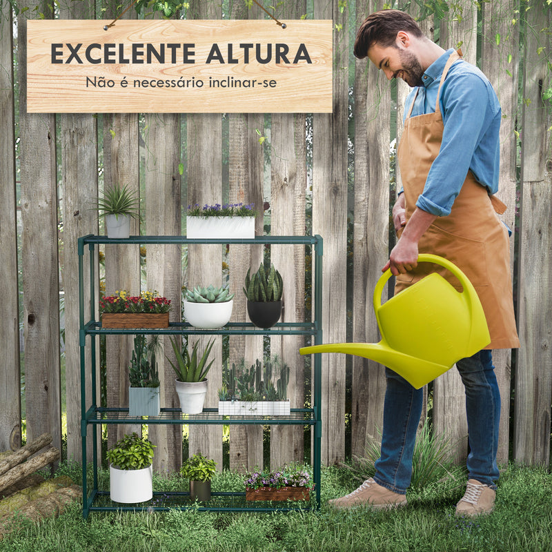 Suporte para Plantas Suporte para Vasos de Plantas de 4 Níveis com Estrutura de Aço para Jardim Pátio 89x28x107 cm Verde Escuro