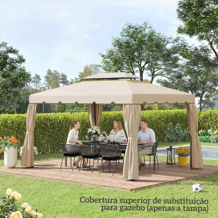 Toldo de Substituição para Pérgola 400x300 cm Teto de Substituição para Pérgolas Exterior com Duplo Teto e 8 Orifícios de Drenagem Bege