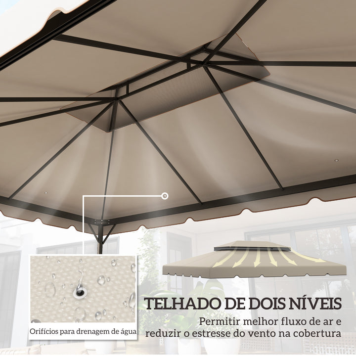 Toldo de Substituição para Pérgola 400x300 cm Teto de Substituição para Pérgolas Exterior com Duplo Teto e 8 Orifícios de Drenagem Bege