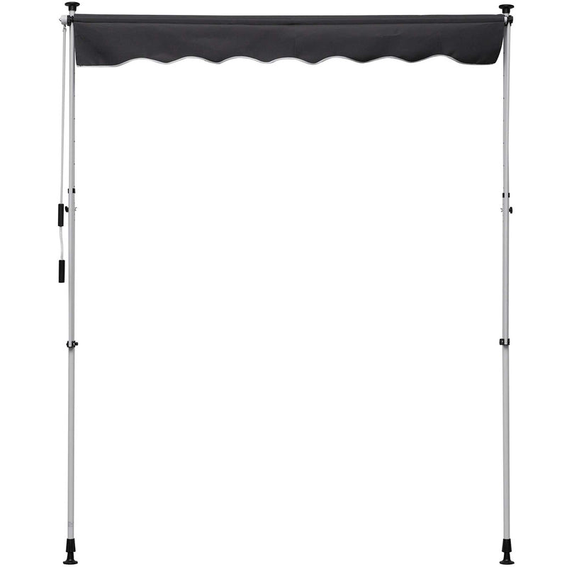 Toldo Manual Retrátil 200x150 cm com Manivela de Alumínio Ângulo Ajustável Proteção Solar para Varanda Jardim Pátio Cinza