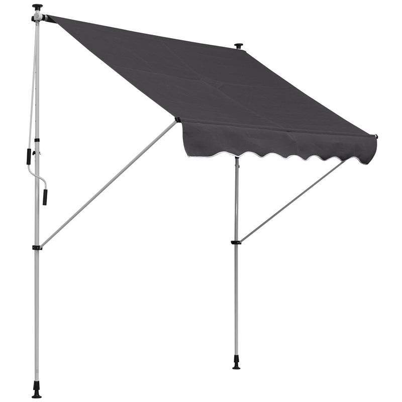 Toldo Manual Retrátil 200x150 cm com Manivela de Alumínio Ângulo Ajustável Proteção Solar para Varanda Jardim Pátio Cinza