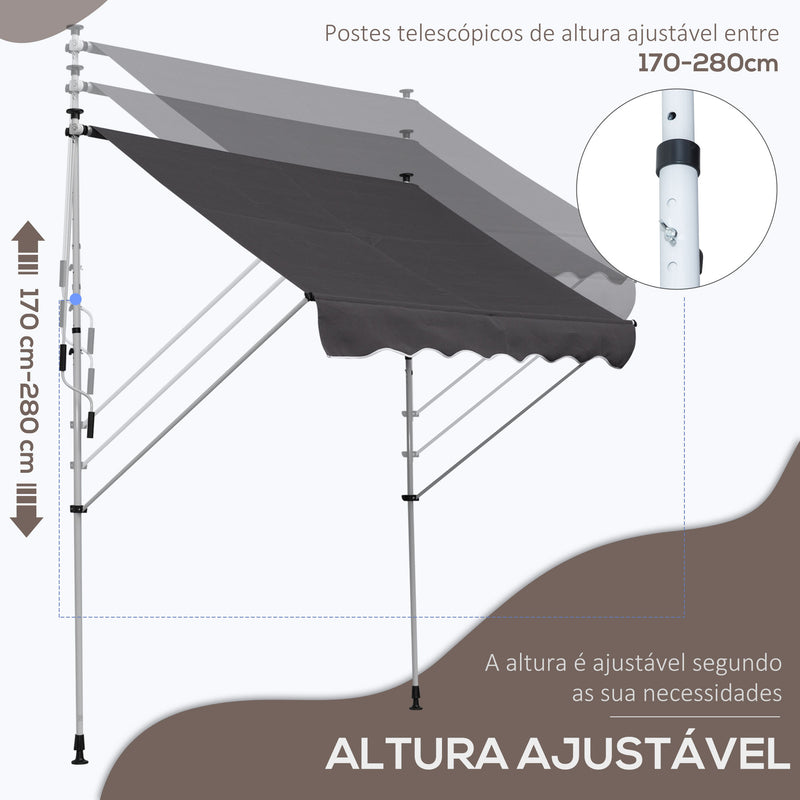 Toldo Manual Retrátil 200x150 cm com Manivela de Alumínio Ângulo Ajustável Proteção Solar para Varanda Jardim Pátio Cinza