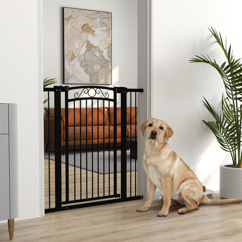 Barreira de Segurança para Cães Extensível 76-102 cm Barreira para Animais de Estimação Barreira para Cães com 2 Extensões Duplo Bloqueio para Escada Porta 76-102x4x104 cm Preto