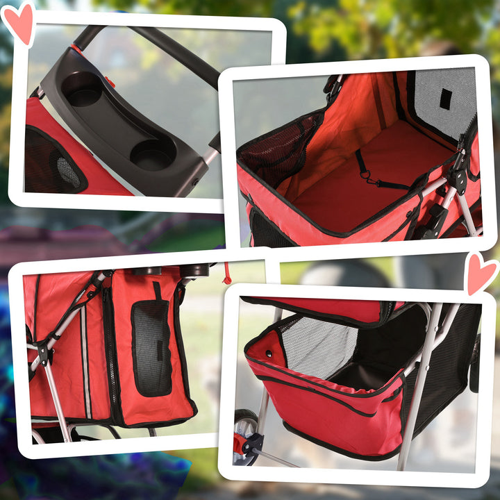 Carrinho de Passeio Animais de Estimação Vermelho Dobrável 75x45x97 cm