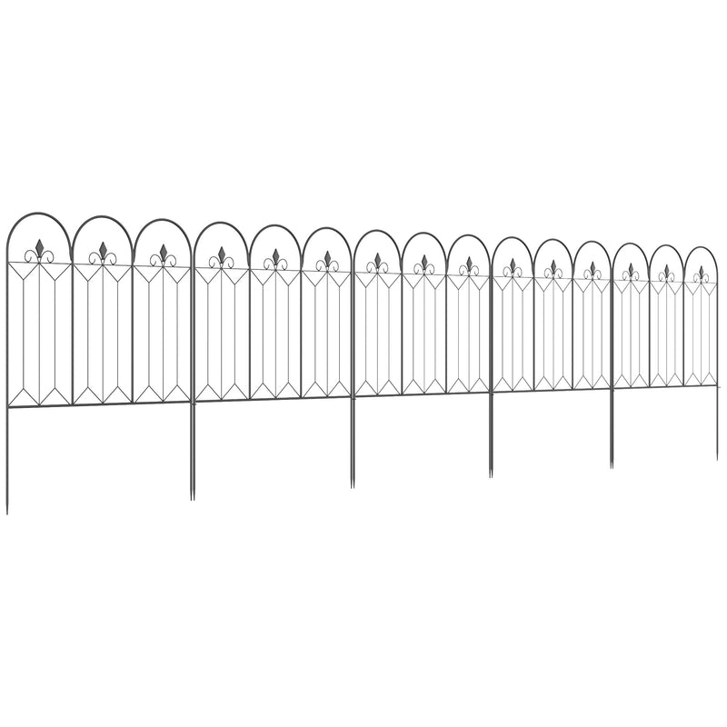 Cercas de Jardim 305x79,5 cm Conjunto de 5 Cercas Decorativas para Jardim de Metal Combinação Livre Barreira para Animais para Pátio Relva Preto