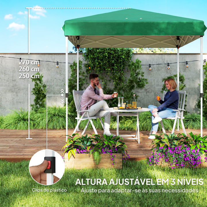 Tenda Dobrável Pop-Up Tenda 248x248x270 cm com 4 Paredes Laterais Anti-UV Altura Ajustável e Bolsa de Transporte para Campismo Festas Verde Escuro