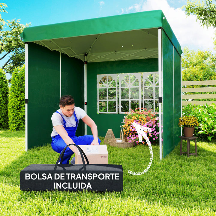 Tenda Dobrável Pop-Up Tenda 248x248x270 cm com 4 Paredes Laterais Anti-UV Altura Ajustável e Bolsa de Transporte para Campismo Festas Verde Escuro