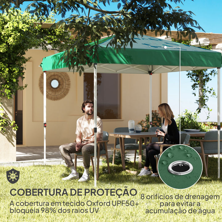 Tenda Dobrável Pop-Up Tenda 248x248x270 cm com 4 Paredes Laterais Anti-UV Altura Ajustável e Bolsa de Transporte para Campismo Festas Verde Escuro