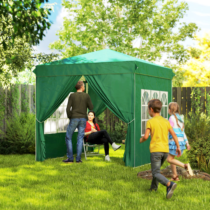 Tenda Dobrável Pop-Up Tenda 248x248x270 cm com 4 Paredes Laterais Anti-UV Altura Ajustável e Bolsa de Transporte para Campismo Festas Verde Escuro