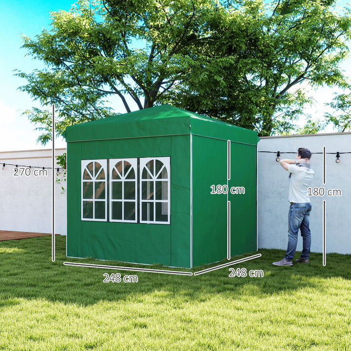 Tenda Dobrável Pop-Up Tenda 248x248x270 cm com 4 Paredes Laterais Anti-UV Altura Ajustável e Bolsa de Transporte para Campismo Festas Verde Escuro