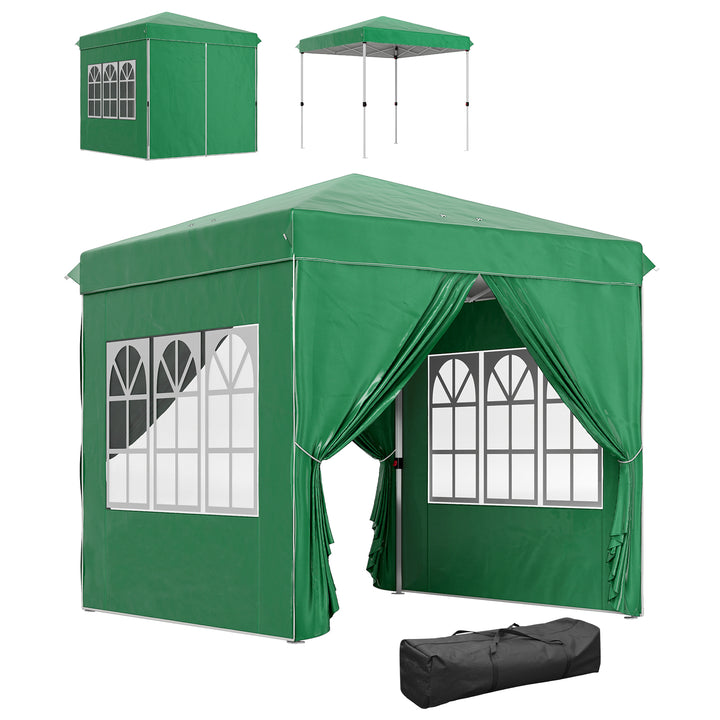 Tenda Dobrável Pop-Up Tenda 248x248x270 cm com 4 Paredes Laterais Anti-UV Altura Ajustável e Bolsa de Transporte para Campismo Festas Verde Escuro