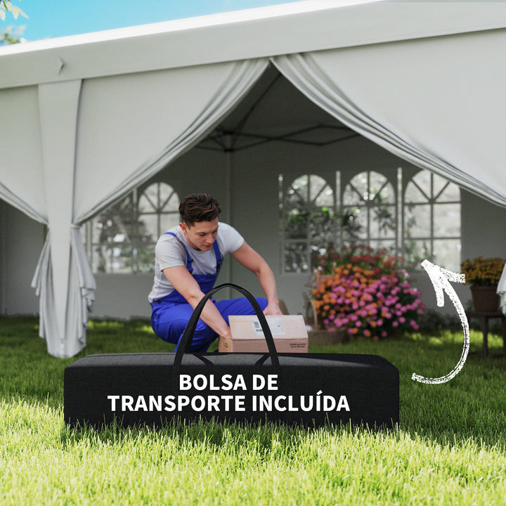 Tenda para Festas 585x295x270 cm com Paredes Laterais Amovíveis Tenda Dobrável com 2 Portas com Fecho de Correr 4 Janelas e Bolsa de Transporte Branco