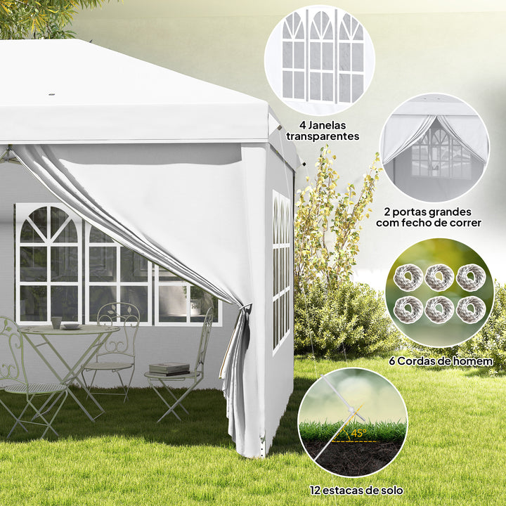 Tenda para Festas 585x295x270 cm com Paredes Laterais Amovíveis Tenda Dobrável com 2 Portas com Fecho de Correr 4 Janelas e Bolsa de Transporte Branco