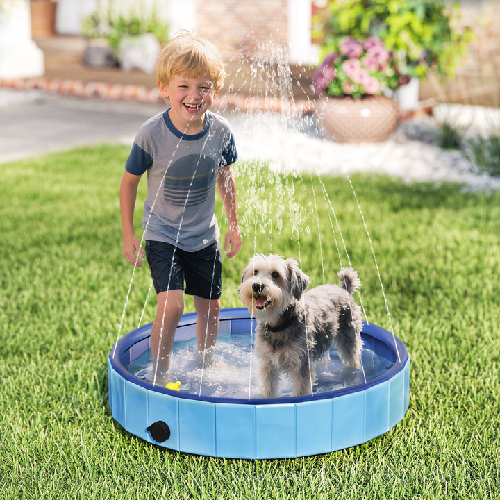 Piscina para Cães Dobrável com Aspersor Piscina Portátil para Animais de Estimação Pequenos em PVC Antiderrapante e Resistente ao Desgaste para Interiores e Exteriores Ø80x20 cm Azul Claro