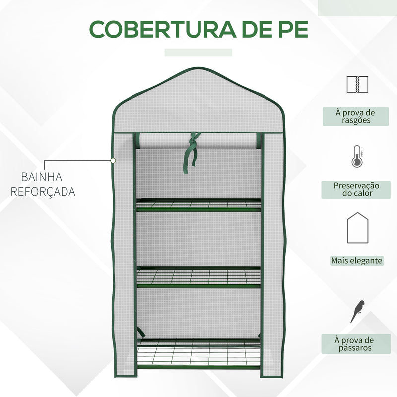 Estufa de Jardim de 3 Níveis Estufa de Terraço com 3 Prateleiras 1 Porta com Fecho de Correr para Cultivo de Plantas Flores Vegetais 59x39x127 cm Branco