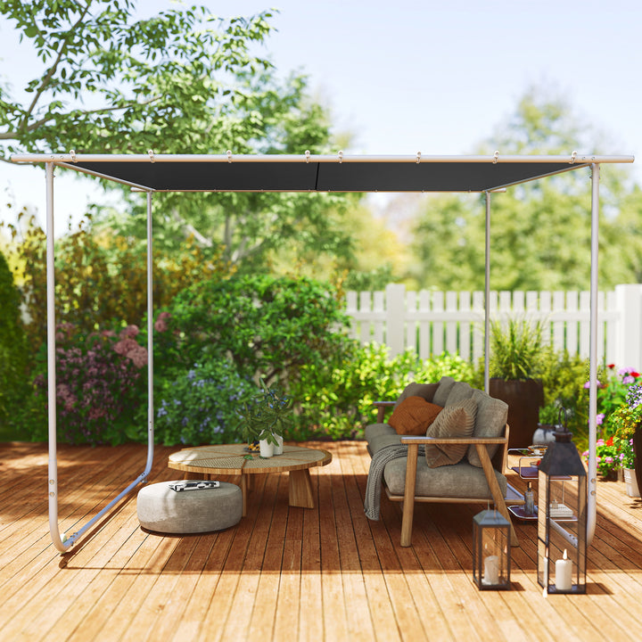 Pérgola 3x3 m Pérgola de Jardim com Rodas Proteção UV 30+ com Sacos de Areia e Estrutura de Aço para Pátio Varanda Cinza Escuro