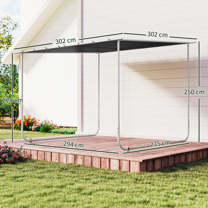 Pérgola 3x3 m Pérgola de Jardim com Rodas Proteção UV 30+ com Sacos de Areia e Estrutura de Aço para Pátio Varanda Cinza Escuro